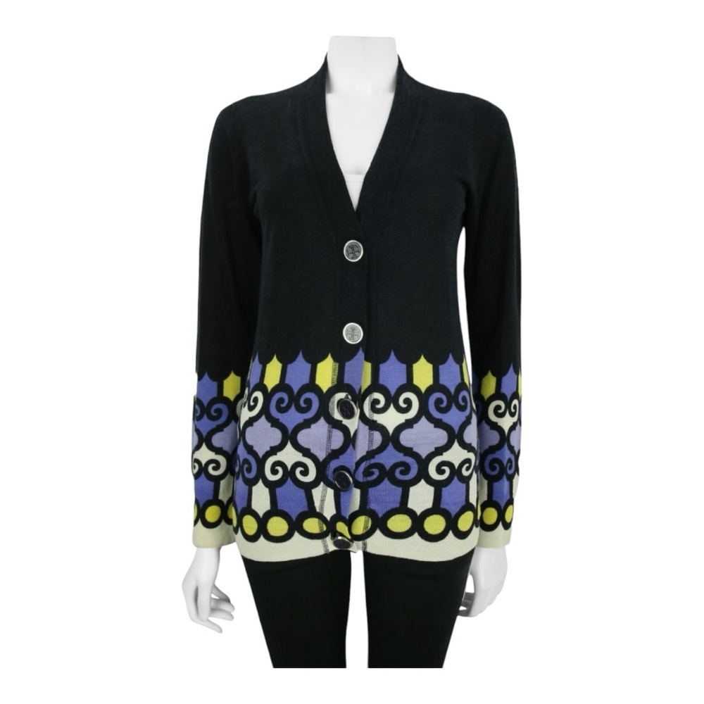 Tory Burch Black and Blue Patterned Cardigan